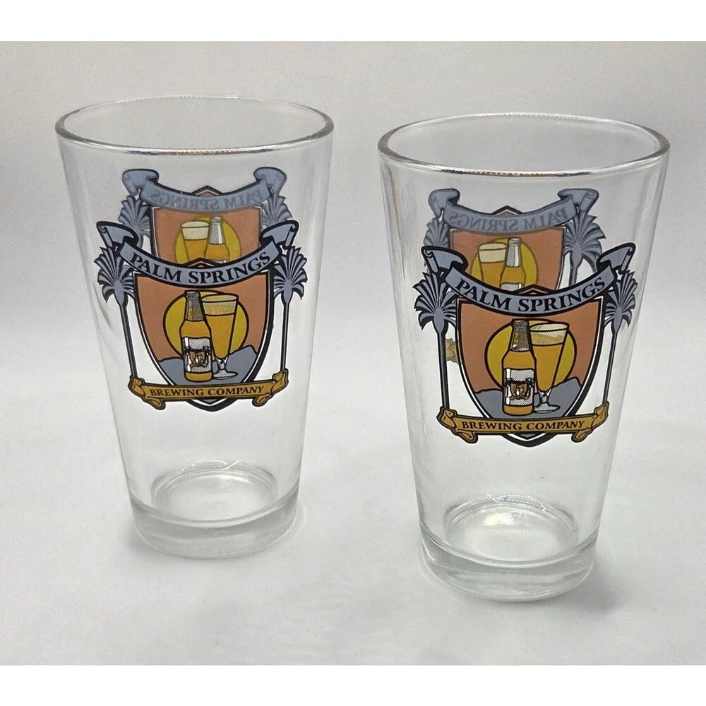 Set of 2 VTG Palm Springs Brewing Company Shaker-style Pint Glasses Defunct